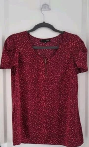 SABA Blouse Size 8 Burgundy Animal Print Short Sleeve Office Cocktail - Picture 1 of 6