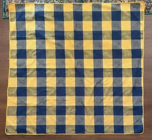 EN PROVENCE Tovaglia 55” Quadrata Blu Navy Giallo Check Autunno Jacquard Francese - Foto 1 di 9