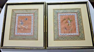 TWO FRAMED CHINESE SILK EMBROIDERY OF BUTTERFLIES AND FLOWERS