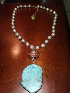 NECKLACE WITH LARGE STONE PENDANT (HANDMADE) - Picture 1 of 1