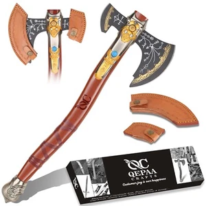 God of War Kratos Axe Carbon Steel Leviathan Axe Real Useable Frost Axe Leather - Picture 1 of 7