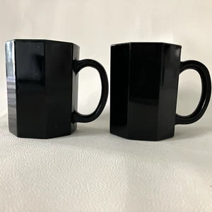 Arcoroc Octime Octagon Black Glass France Coffee Tea Mugs Set Of 2 - Picture 1 of 6