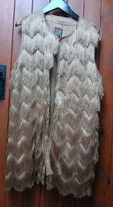 Biba Gold Vintage Style Art Deco Shaggy Fringe Waistcoat Jacket Size L 14- 16 - Picture 1 of 7
