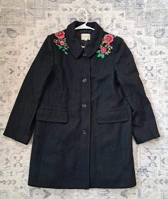 Шерстяное пальто Ann Taylor с цветочной вышивкой. Размер XL Petite. Новый с Ярлыками - Изображение 1 из 4