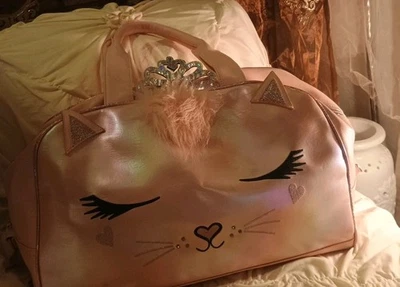 Girls Duffel Bag- KidCore FairyCore Pink Queen Cat Travel Overnight Bag  - Image 1 of 4