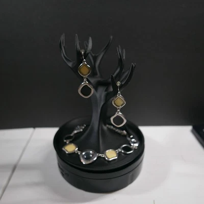 Lia Sophia Jewelry Lot Cream and Black Necklace and Matching Earrings - Image 1 of 4