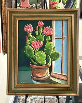 Quadro vintage “Sun Drenched Calm” pintura de cacto 14 X 18”, NÃO É UMA IMPRESSÃO - Imagem 1 de 3