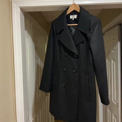 Anne Klein Black Pea Coat Women's Size M Wool Blend Double Breasted Winter Coat - Image 1 of 4