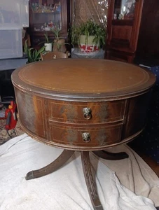 Duncan & Phyfe 30" Table WATERDAMAGE FOR REFINISH Regency Mahogany Rotating Drum - Picture 1 of 21