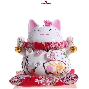 Glückskatze Maneki-neko Japanische Winkekatze als Spardose aus Porzellan - Bild 1 von 4