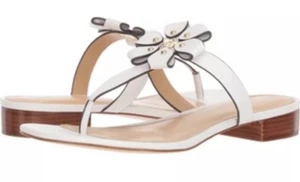 Neu Michael Kors Tara Zehenstegsandalen Blumen Optik weiß Leder Nieten T-Riemen - Bild 1 von 4