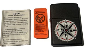 Zippo Lighter 1998 Marlboro Adventure Compass Design Matte Black W/ Display Case - Picture 1 of 5
