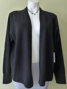 NUEVO CON ETIQUETAS H HALSTON Cárdigan Frente Abierto 100% Cachemira 2 Capas Talla XL en Negro - Imagen 1 de 20