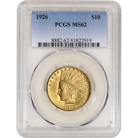 1926 US Gold $10 Indian Head Eagle - PCGS MS62 Cover