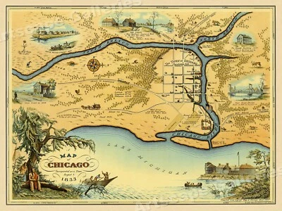 1833 Historic Map of Chicago Illinois Vintage Style Wall Map - 18x24 - Image 1 of 3