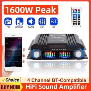 4 Channels Bluetooth Mini HiFi Power Amplifier Audio Stereo Amp Home Car FM US - Picture 1 of 27