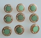 8 x 18mm Large Gold and Green Wheel Effect Round Plastic Shank Buttons - FX48z