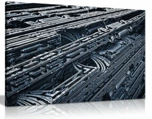 Steampunk Metallic Landscape Black & White Canvas Wall Art Picture Print - Picture 1 of 1