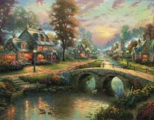 Kinkade SUNSET ON LAMPLIGHT LANE 500 Pieces BOXLESS Jigsaw Puzzle Village 100% - Picture 1 of 2