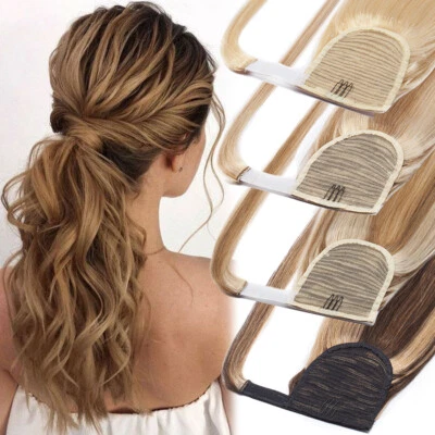 Ponytail Extensions Clip In 100% Remy Real Human Hair Wrap Around Pony Tail - Image 1 of 4
