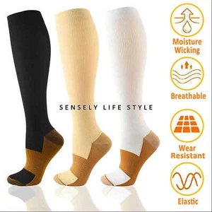 Calf High Compression Sock 15-20 Black Beige S-XXL Soft Uniform Dress Daily Wear - Picture 1 of 17