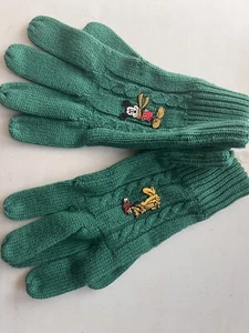 Disney Store Knit Green Gloves Mickey Mouse Pluto Vintage - Picture 1 of 5