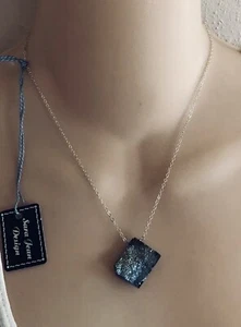 SARAH JEAN DESIGN 925 Sterling Silver Blue Agate Gold Druzy Pendant Necklace - Picture 1 of 13