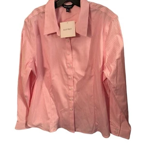 NWT Ellen Tracy Button Down Pink Stripe Blouse Shirt Long Sleeves Cotton Size XL - Picture 1 of 9