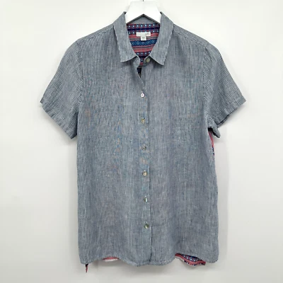 Camiseta J Jill Top Pequena Linho Algodão Botão Frente Costeira Boho Chique Artística Praia - Imagem 1 de 4