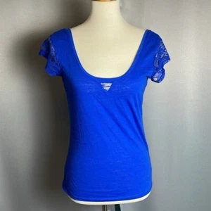 NUEVO Top Derek Corazón Azul Cuello Ancho Algodón Mangas Cortas Encaje Para Mujer Talla Grande - Imagen 1 de 13