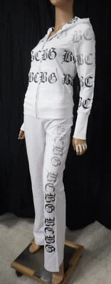 NWT BCBG sz X-LARGE (Bust42) 95% cotton WHITE WITH OMBRE LOGO 2PC TRACKSUIT - Image 1 of 4