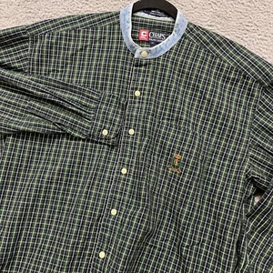Vtg Chaps Ralph Lauren Shirt Mens M Green Plaid Crest Embroidered Retro - Picture 1 of 10