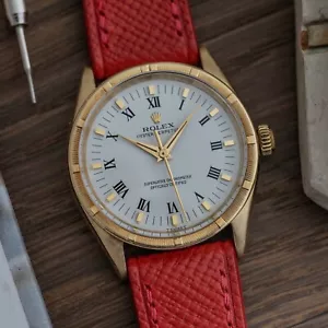 Rolex Date 14k Gold 1007 White Roman Numeral dial Engine Turned Bezel - Picture 1 of 9