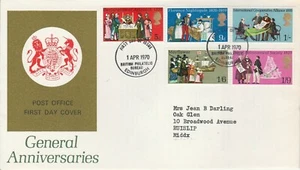 GB Stamp Post Office FDC 1970 General Anniversaries 5d 9d 1/- 1/6 1/9 Edinburgh - Picture 1 of 1