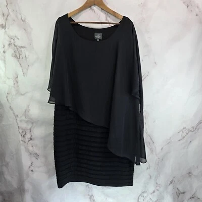 Adrianna Papell Dress Women 20W Black Pleated Bodycon Sheath Asymmetric Batwing - Image 1 of 4