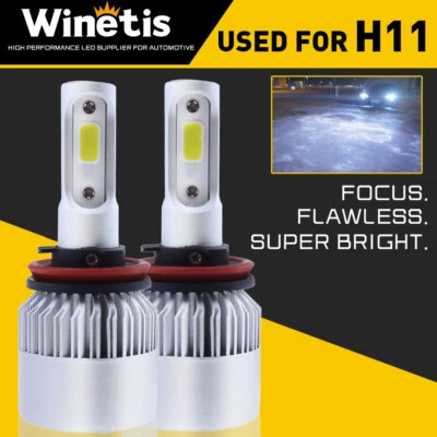 1200W 11000LM 6000K Xenon White COB LED Headlight Kit H8 H9 H11 Low beam Bulbs - Image 1 of 4