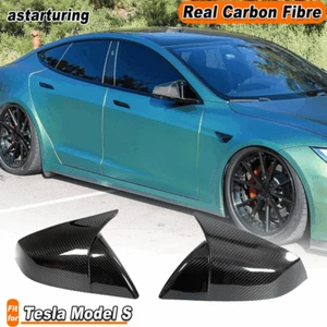 For Tesla Model S Plaid 2021-2024 DRY CARBON FIBER Side Wing Mirror Cover Caps - Picture 1 of 11