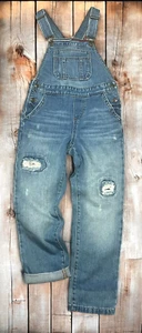 Girls Y2K Tommy Hilfiger Bib Overalls Sz 6 Ripped Denim Distressed 23 x 21 Jeans - Picture 1 of 11