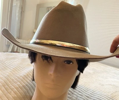 Eddy Brogolden Nugget 牛仔帽 70-90 年代羊毛毛毡工具金帽带 — 第 1/4 张图片