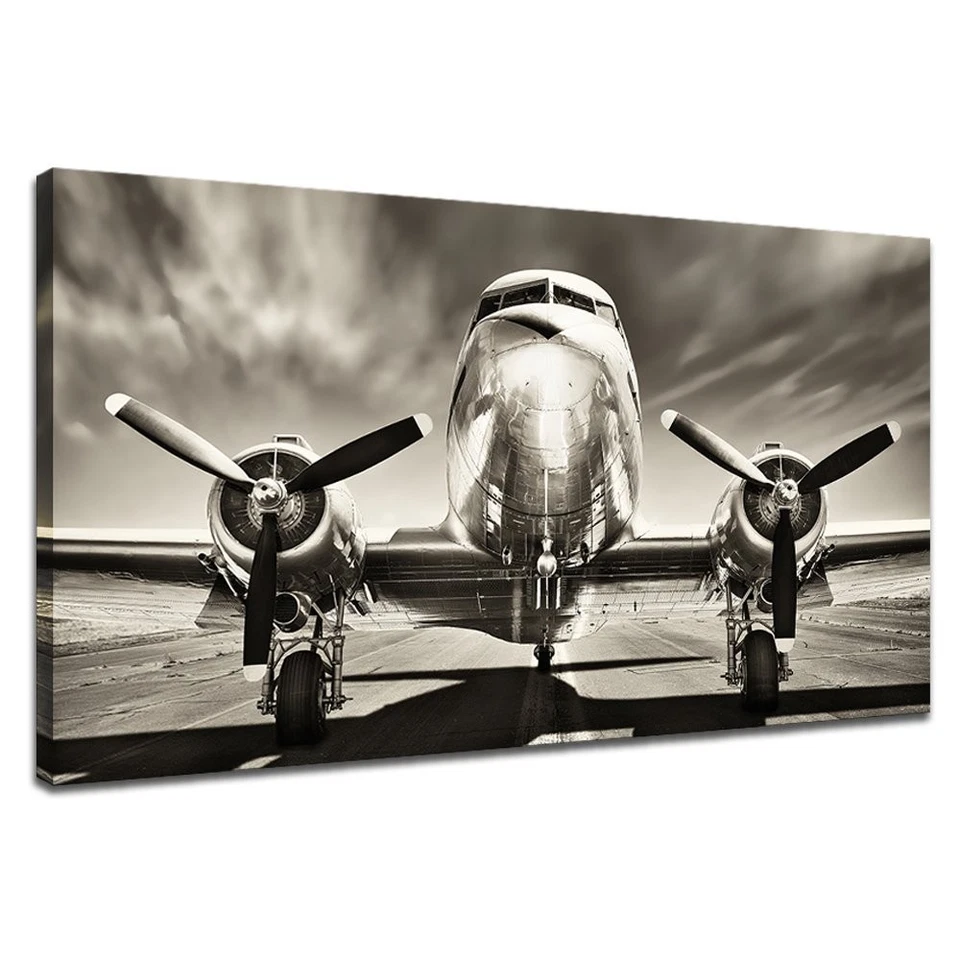 Klvos - Black and White Wall Art Large Turbine Fighter Aircraft on a Runway