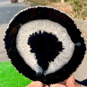 176G Natural Beautiful black Agate Geode Druzy Slice Extra Large Gemstone - Picture 1 of 22