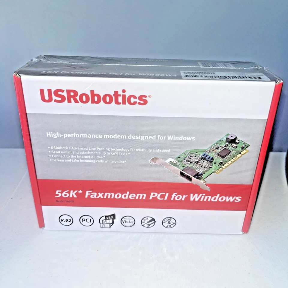 Factory Sealed US Robotics 56K Faxmodem V.92 PCI 5699B Windows Vintage Dial Up - Image 1 of 4