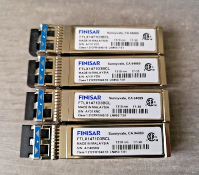 4X Finisar FTLX1471D3BCL 10Gb LR 1310NM 10KM SFP+ Transceiver 10000BaseLC Single - Image 1 of 2