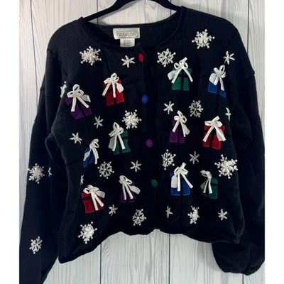 Suéter Vintage Mandal Bay Regalo Navidad Apliques Talla XL Botones Multicolor Foto 1 de 4