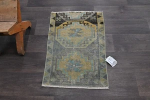 Oushak Türkische Fußmatte Teppich 2x2 GRAU Anatolisch Handarbeit Vintage Klein Kelim Teppich - Bild 1 von 9