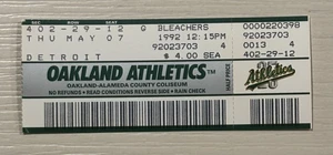 Boleto Oakland 5-7-1992 Rickey Henderson HR 189 McGwire HR 192 Eckersley SV 199 - Imagen 1 de 2