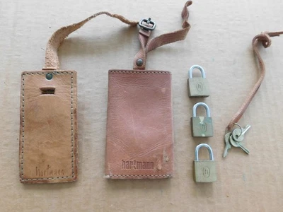 Hartmann Luggage Belting Leather ID Tags ,  Lock and Keys Lot (B) - Image 1 of 4