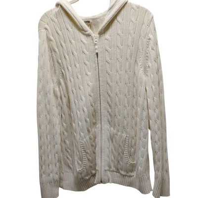 Кабель вязаный молнии толстовка с капюшоном кардиган 2 X кремовый полный молнии хлопок передние карманы уютный слой - Изображение 1 из 4