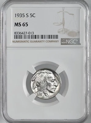 1935-S  5C BUFFALO NICKEL  "SAN FRANCISCO MINT"   NGC MS65 #8336427-013 - Image 1 of 4