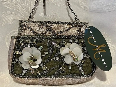 Bolso de mano Mary Francis Mini "Silver Burst" pequeño con cuentas con cadena Foto 1 de 4